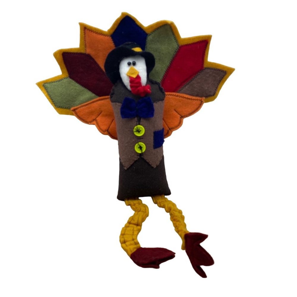 Turkey Pilgrim Felt Stuffed Plush Toy Thanksgiving Decor Sitting 11" Long